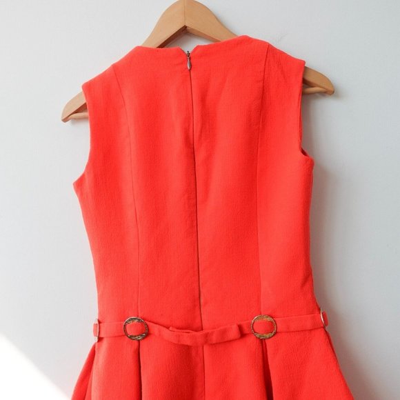 VINTAGE Red Dress Small Red Flared Wool Buckle Parisian ALAIN ARNAUD VHTF RARE - Picture 10 of 13